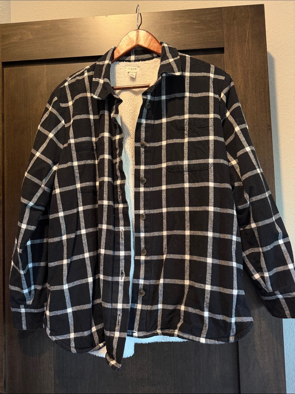 J. Crew Black and White Plaid Button-Down Shirt Jacket